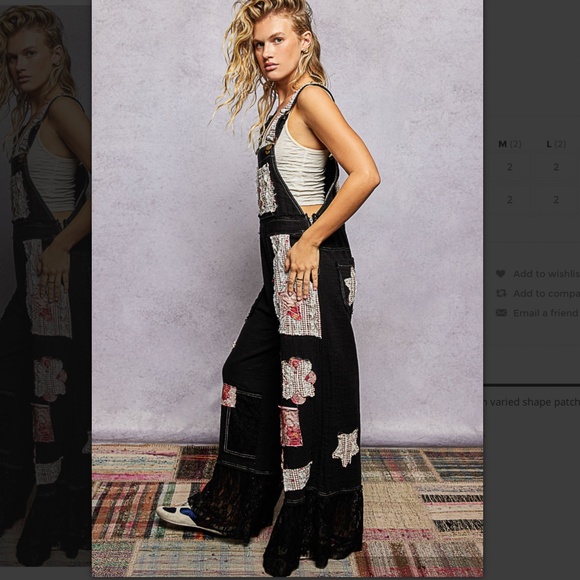 🎉 POL  “ Kim ” POL Overalls in Double Gauze and Lace Contrast Detail - Picture 3 of 7